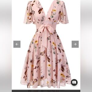 Chic Butterfly Print Midi Dress in Pink